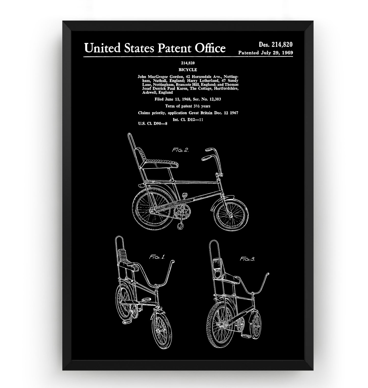 Raleigh Chopper Bike 1969 Patent Print - Magic Posters