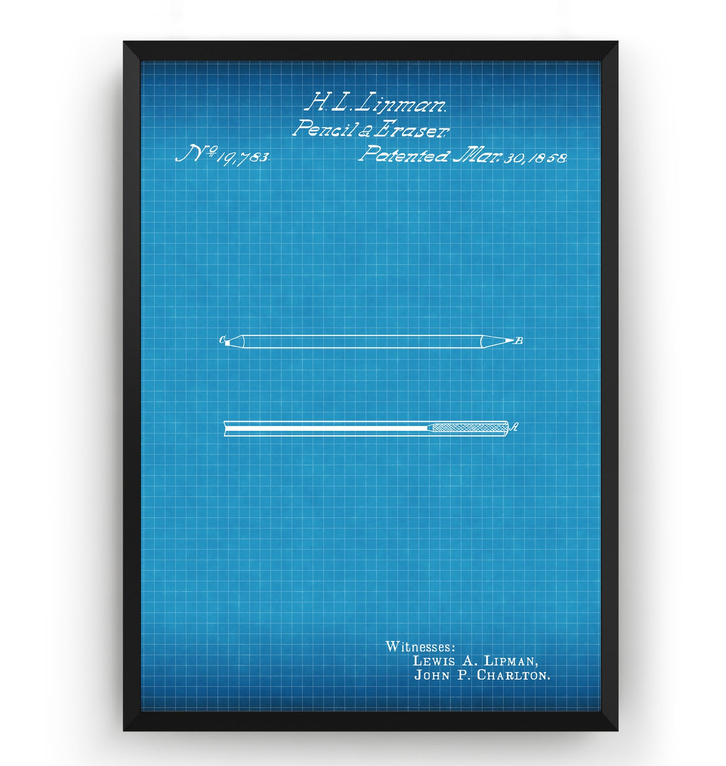 Pencil And Eraser 1858 Patent Print - Magic Posters