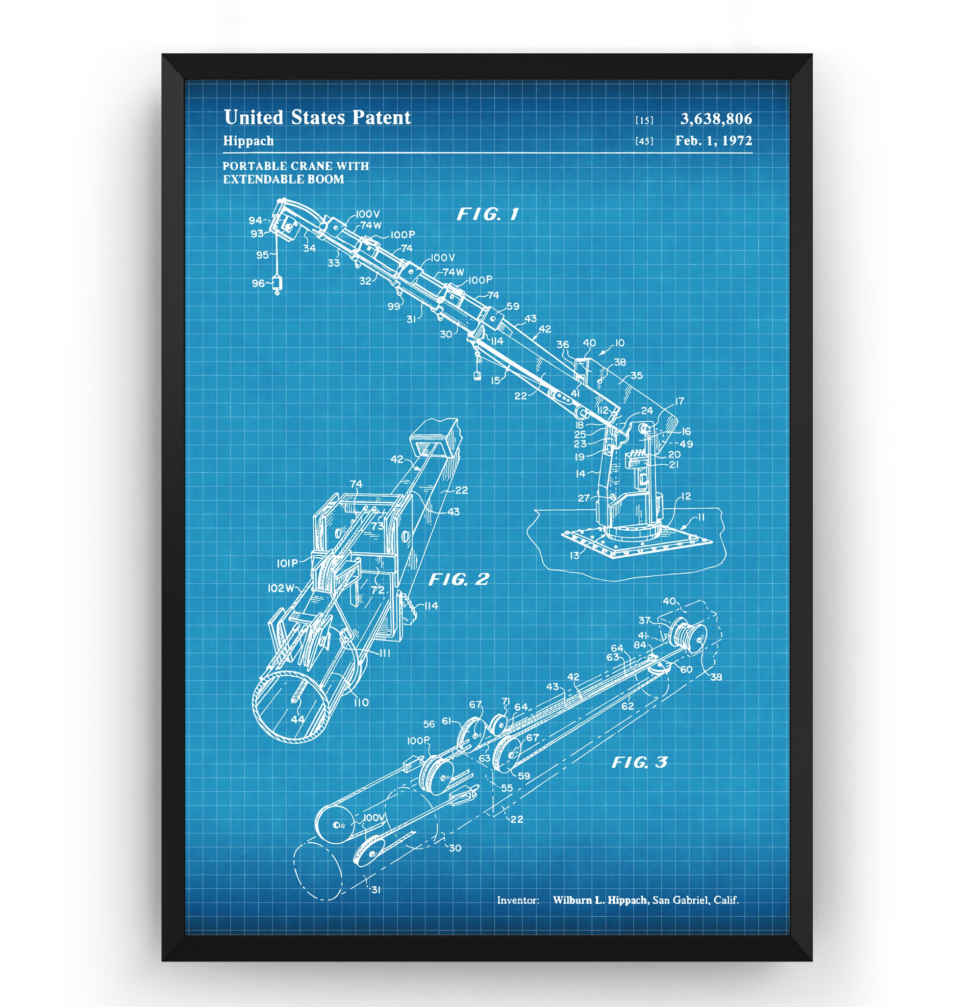 Portable Crane With Extendable Boom 1972 Patent Print - Magic Posters