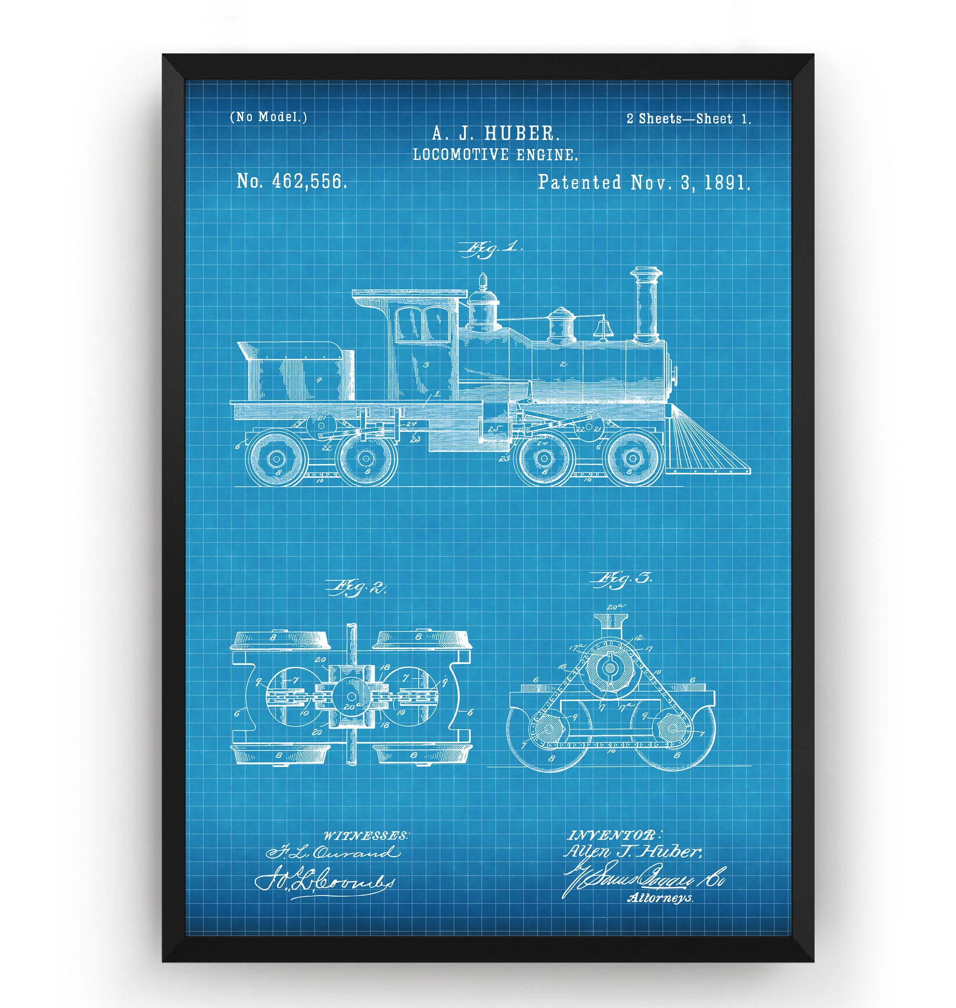 Steam Locomotive Train Engine 1891 Patent Print - Magic Posters