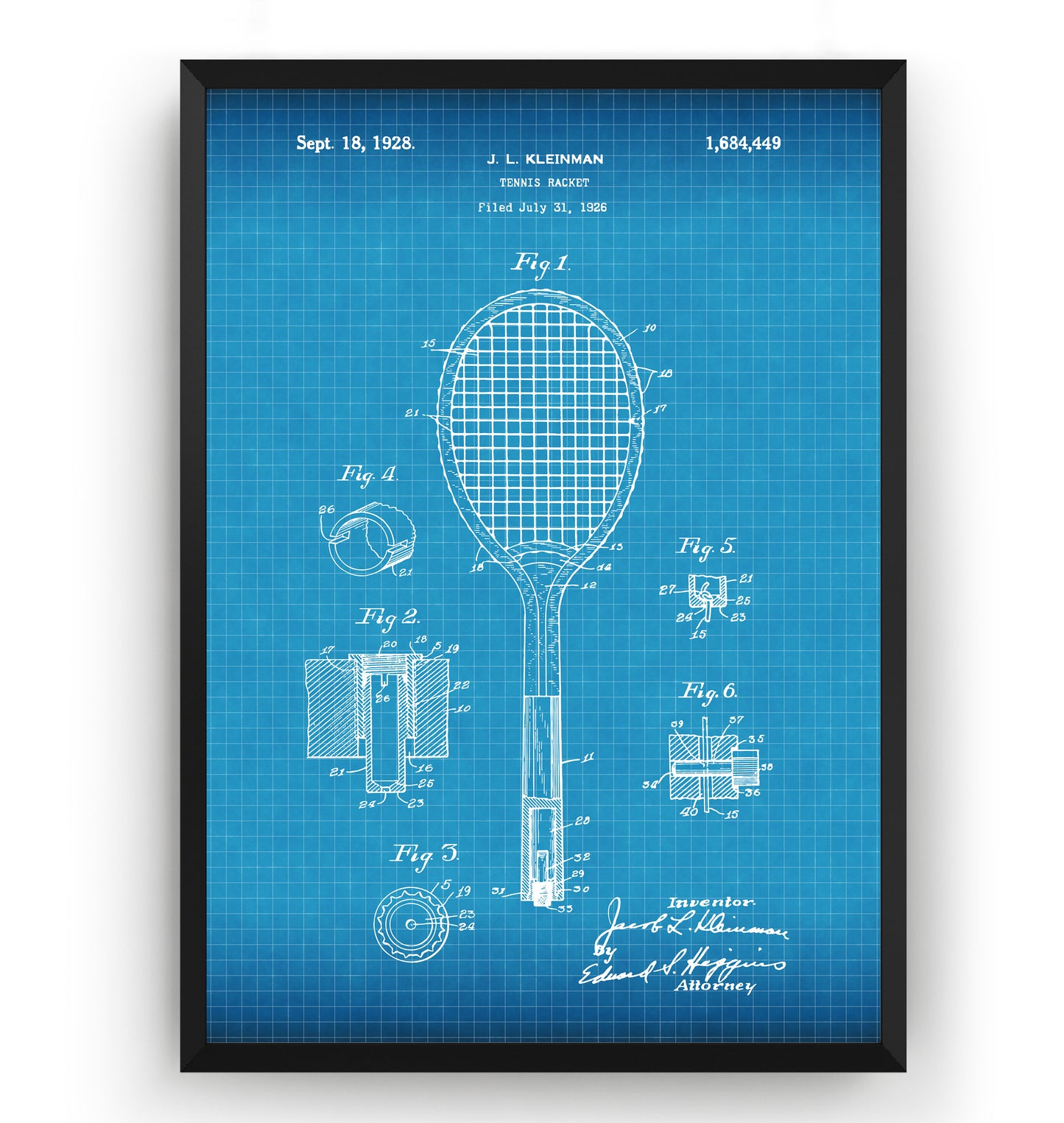 Tennis Racket 1928 Patent Print - Magic Posters