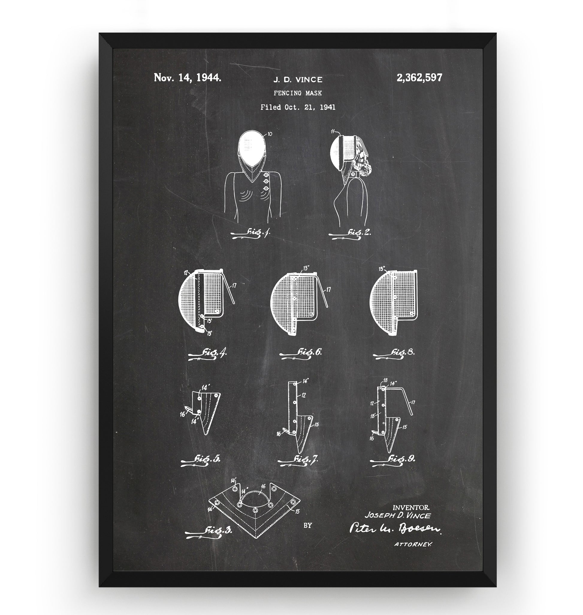 Fencing Mask 1944 Patent Print - Magic Posters