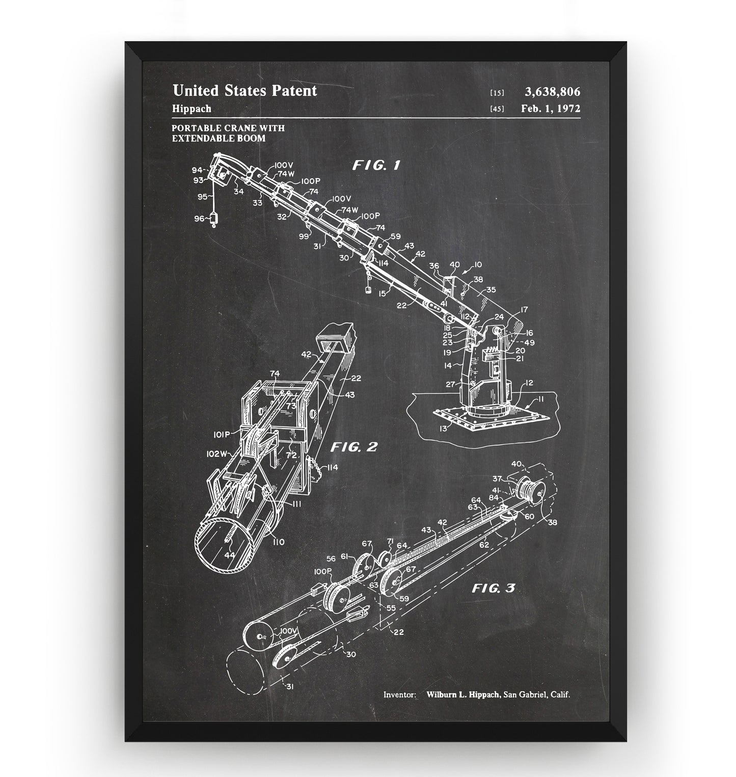 Portable Crane With Extendable Boom 1972 Patent Print - Magic Posters