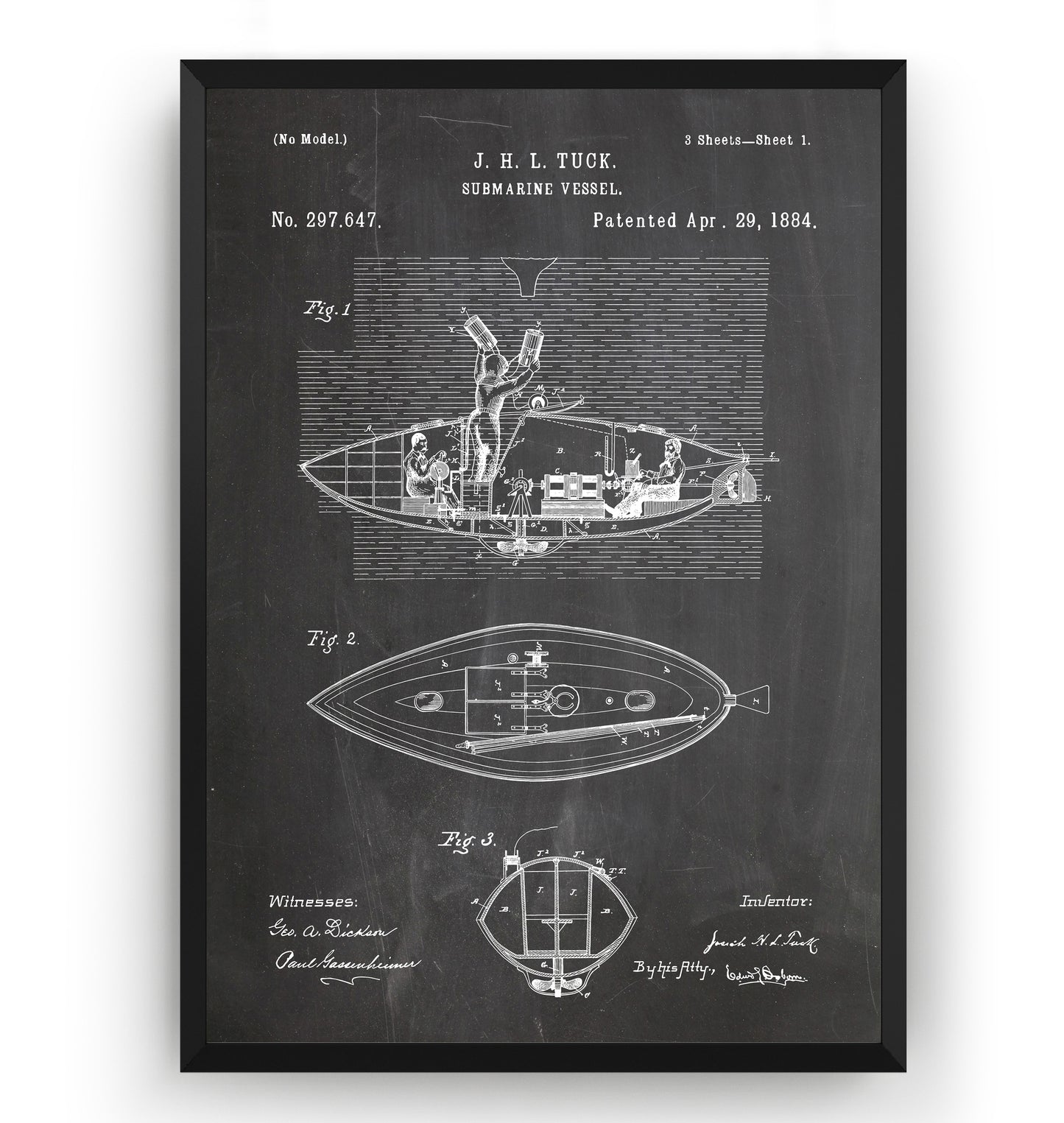 Submarine Vessel 1884 Patent Print - Magic Posters