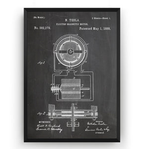 Tesla Electro Magnetic Motor 1888 Patent Print - Magic Posters