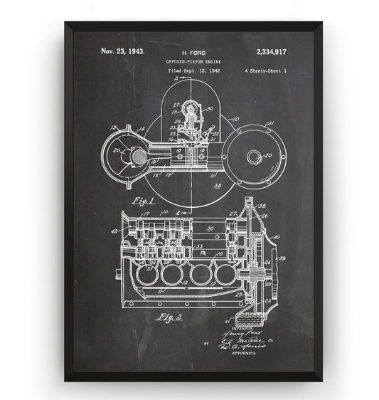 Henry Ford Engine 1943 Patent Print - Magic Posters