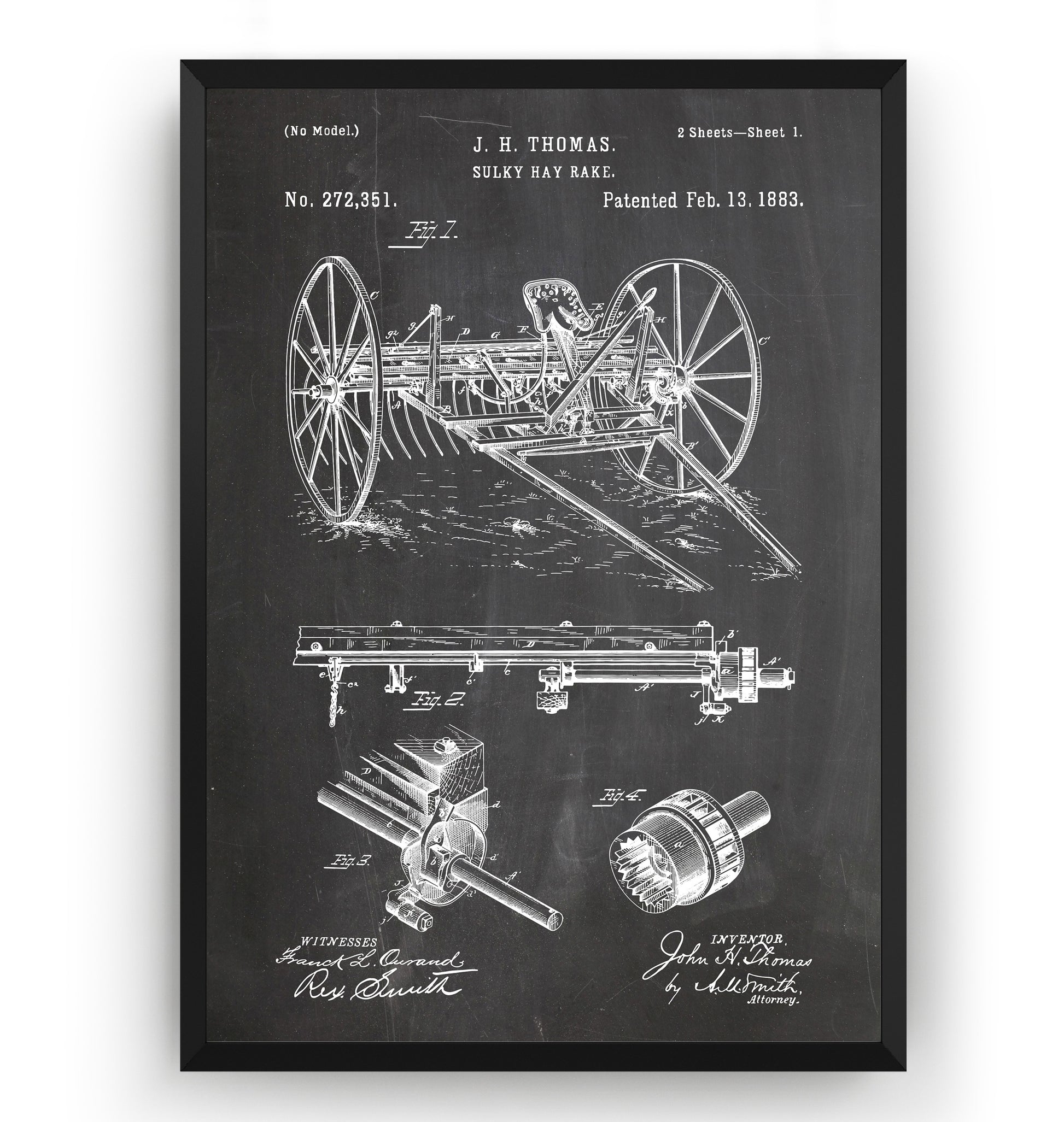 Sulky Hay Rake 1883 Patent Print - Magic Posters