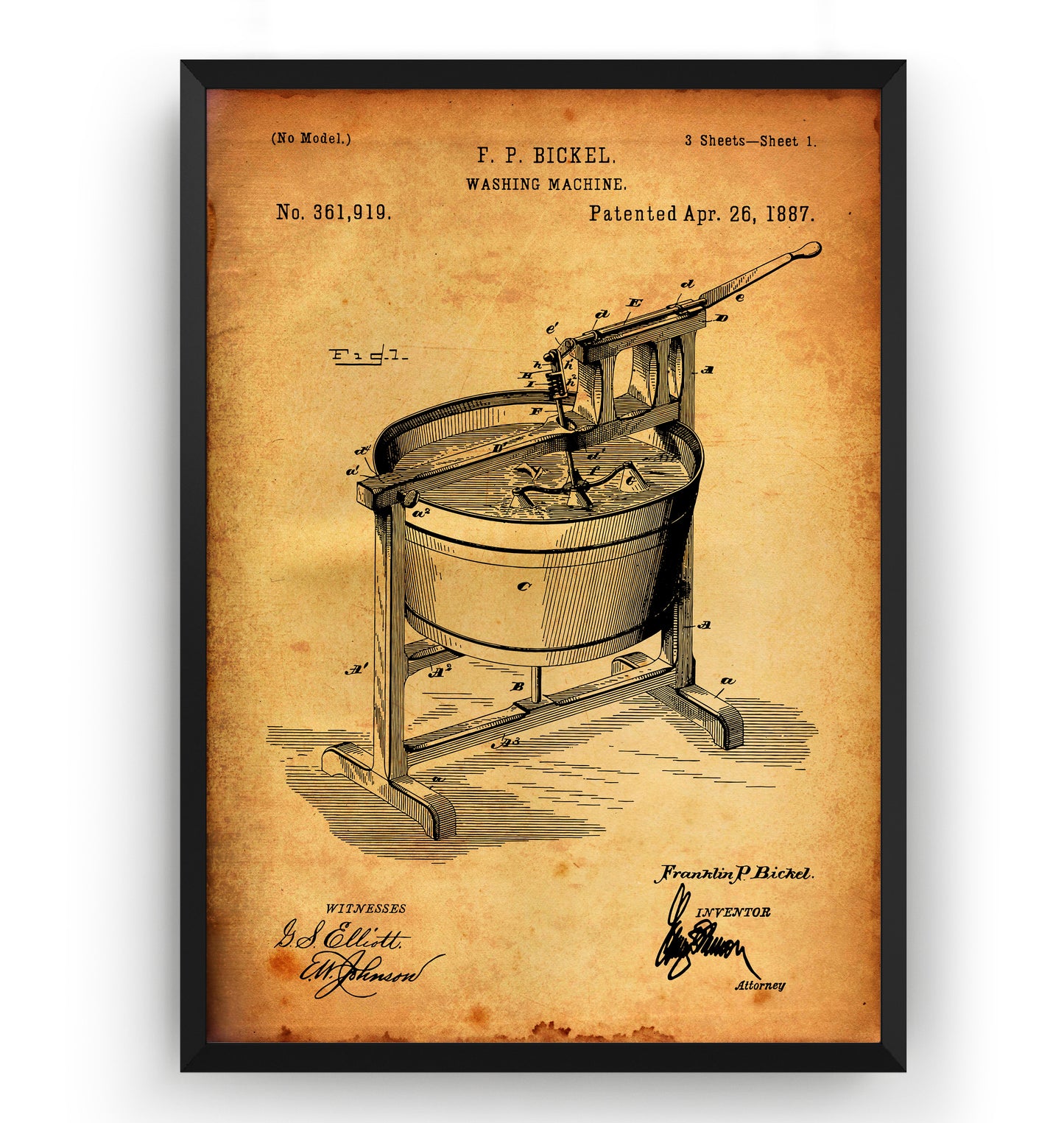 Washing Machine 1887 Patent Print - Magic Posters