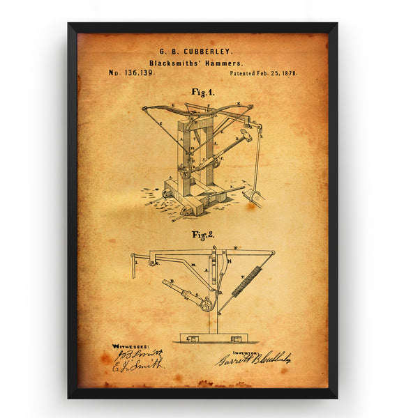 Blacksmith Hammers 1873 Patent Print - Magic Posters