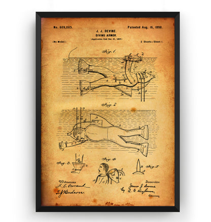 Diving Armor 1898 Patent Print - Magic Posters