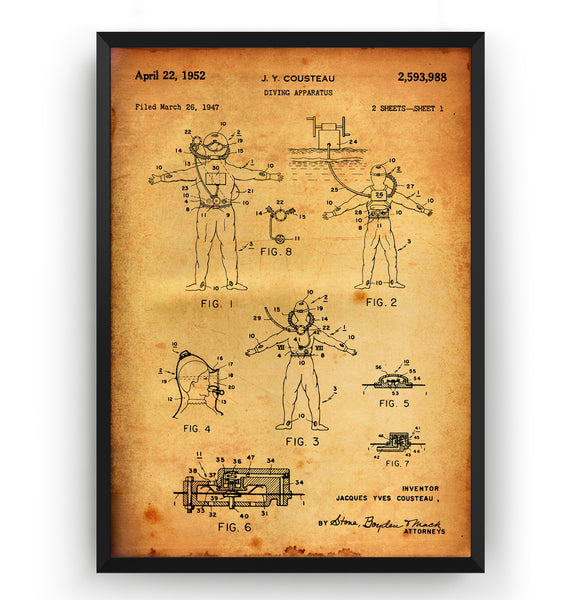 Diving Apparatus 1952 Patent Print - Magic Posters