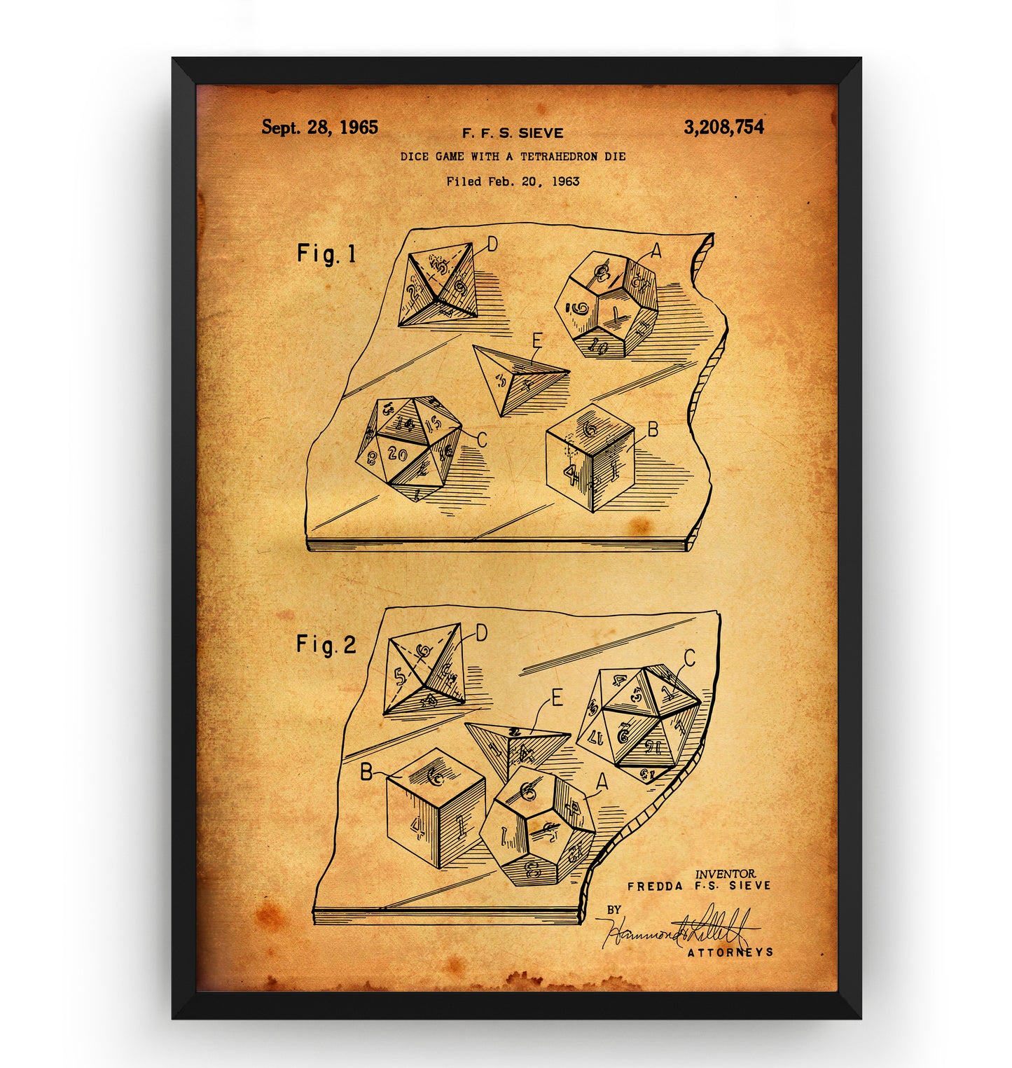 Dice Game With A Tetrahedron Dice 1963 Patent Print - Magic Posters