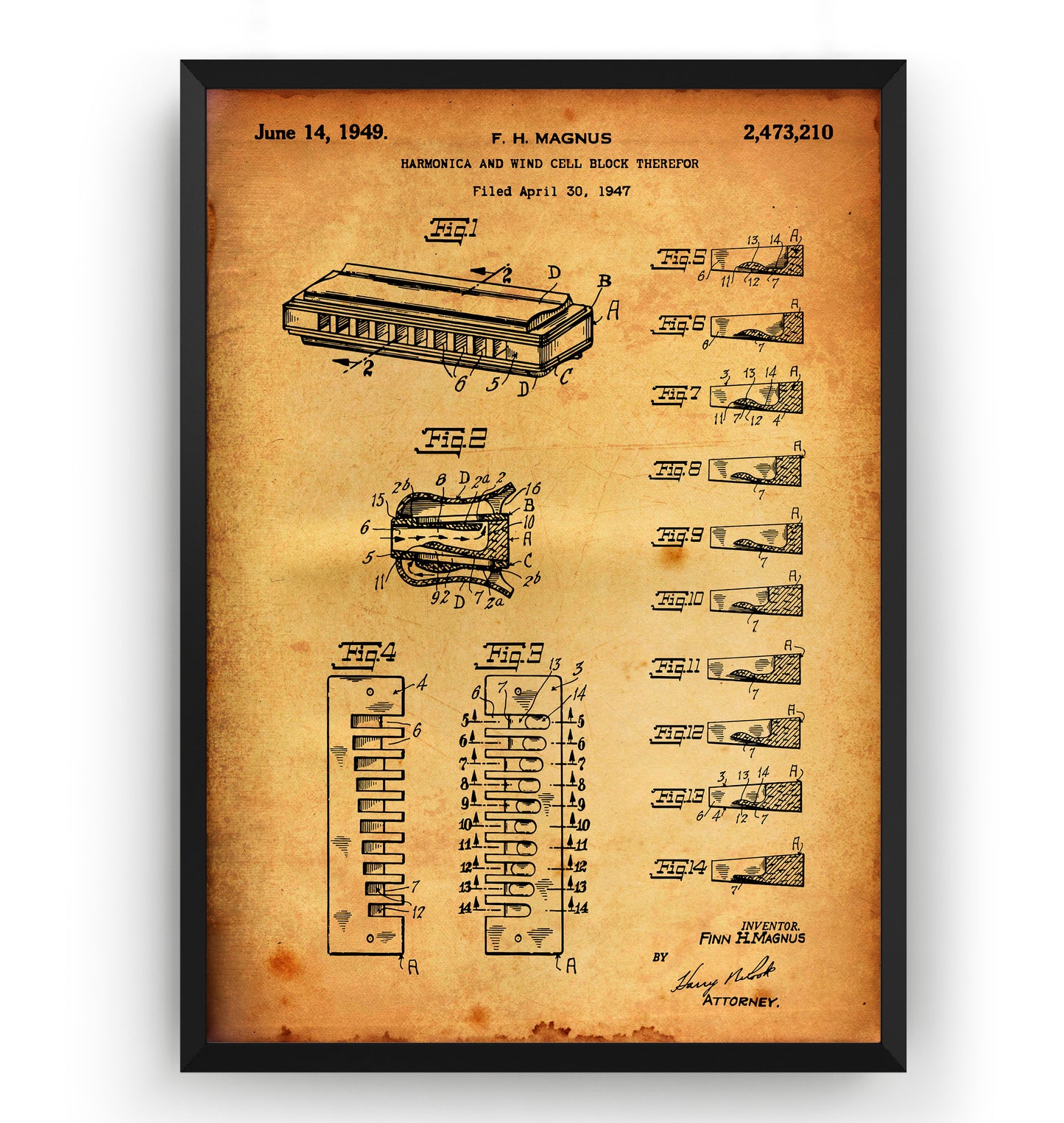 Harmonica 1949 Patent Print - Magic Posters