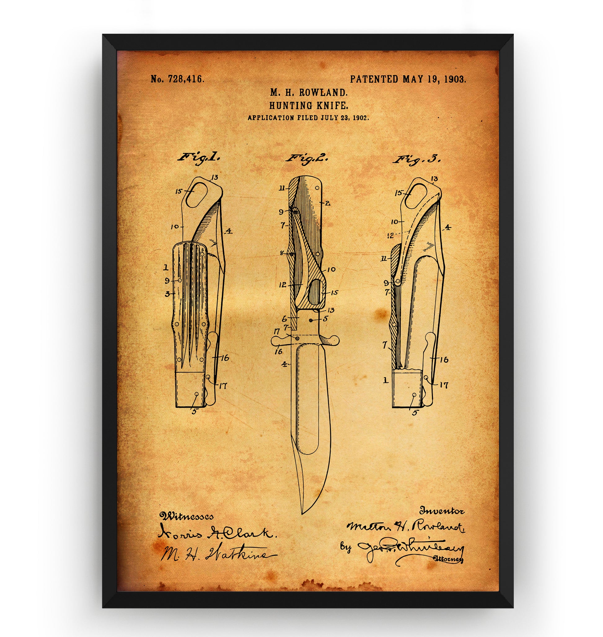 Hunting Knife 1903 Patent Print - Magic Posters