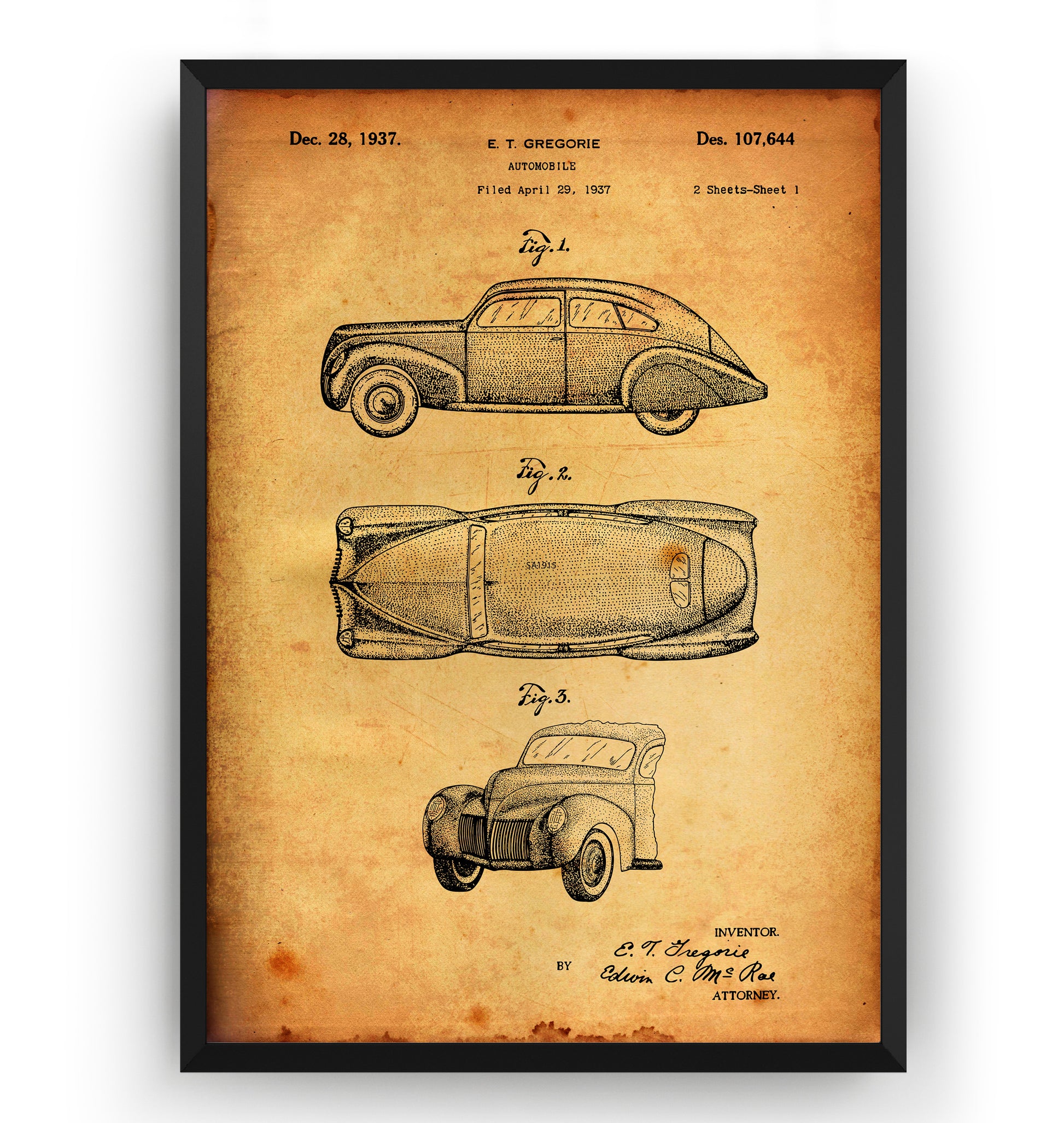 Lincoln Zephyr 1937 Patent Print - Magic Posters