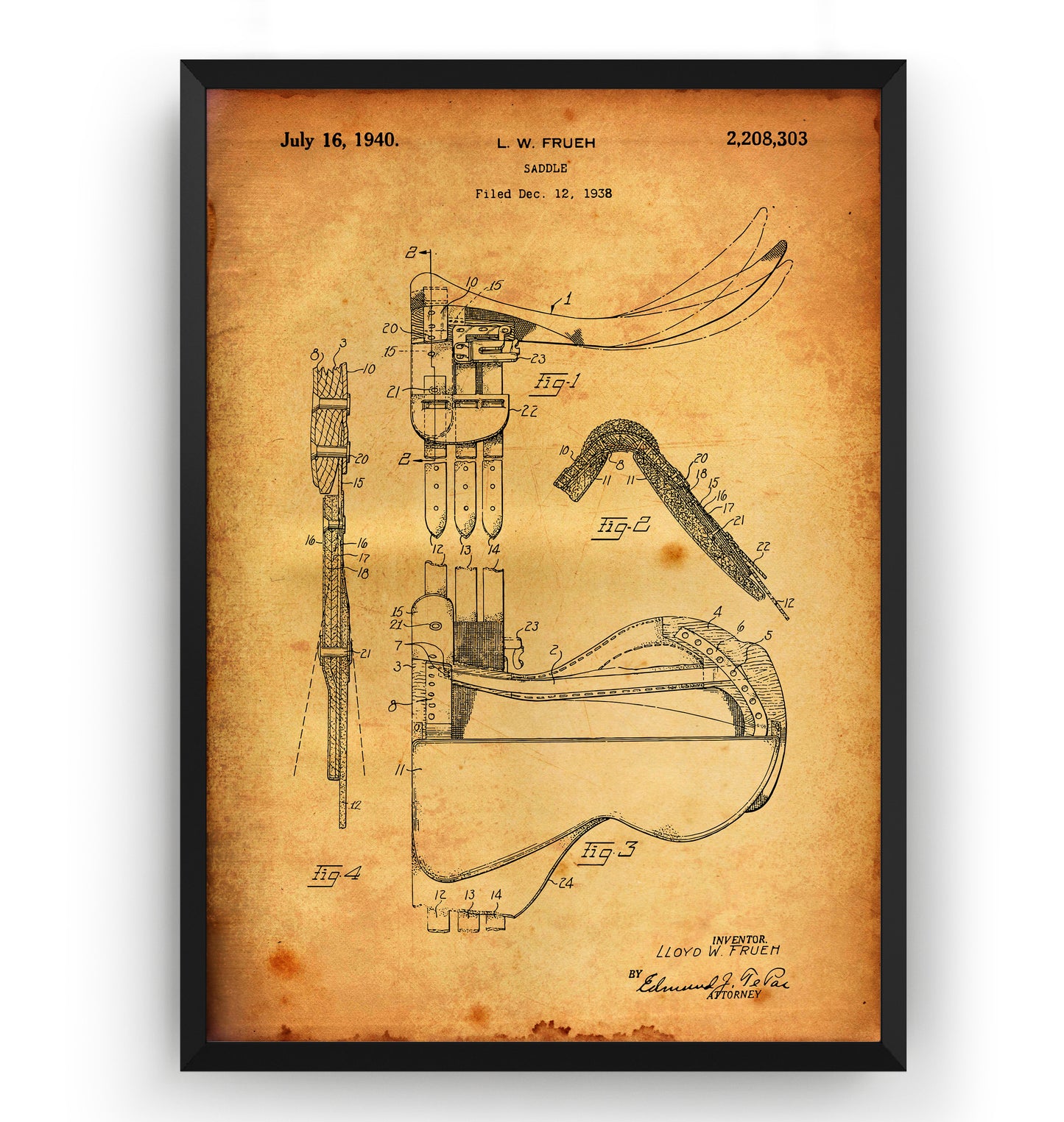 Horse Saddle 1938 Patent Print - Magic Posters