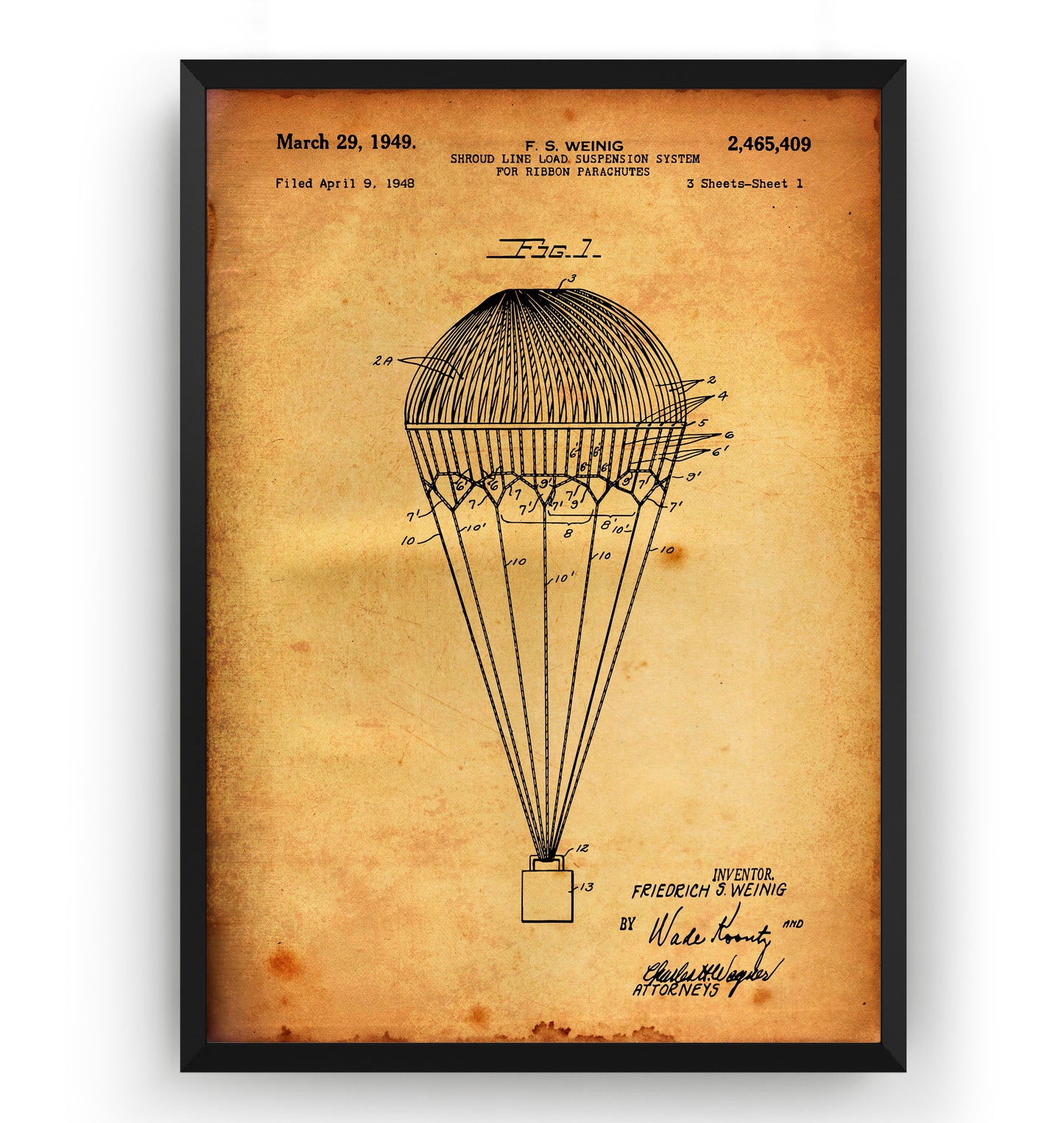 Shroud Line Load Suspension System For Ribbon Parachutes 1949 Patent Print - Magic Posters