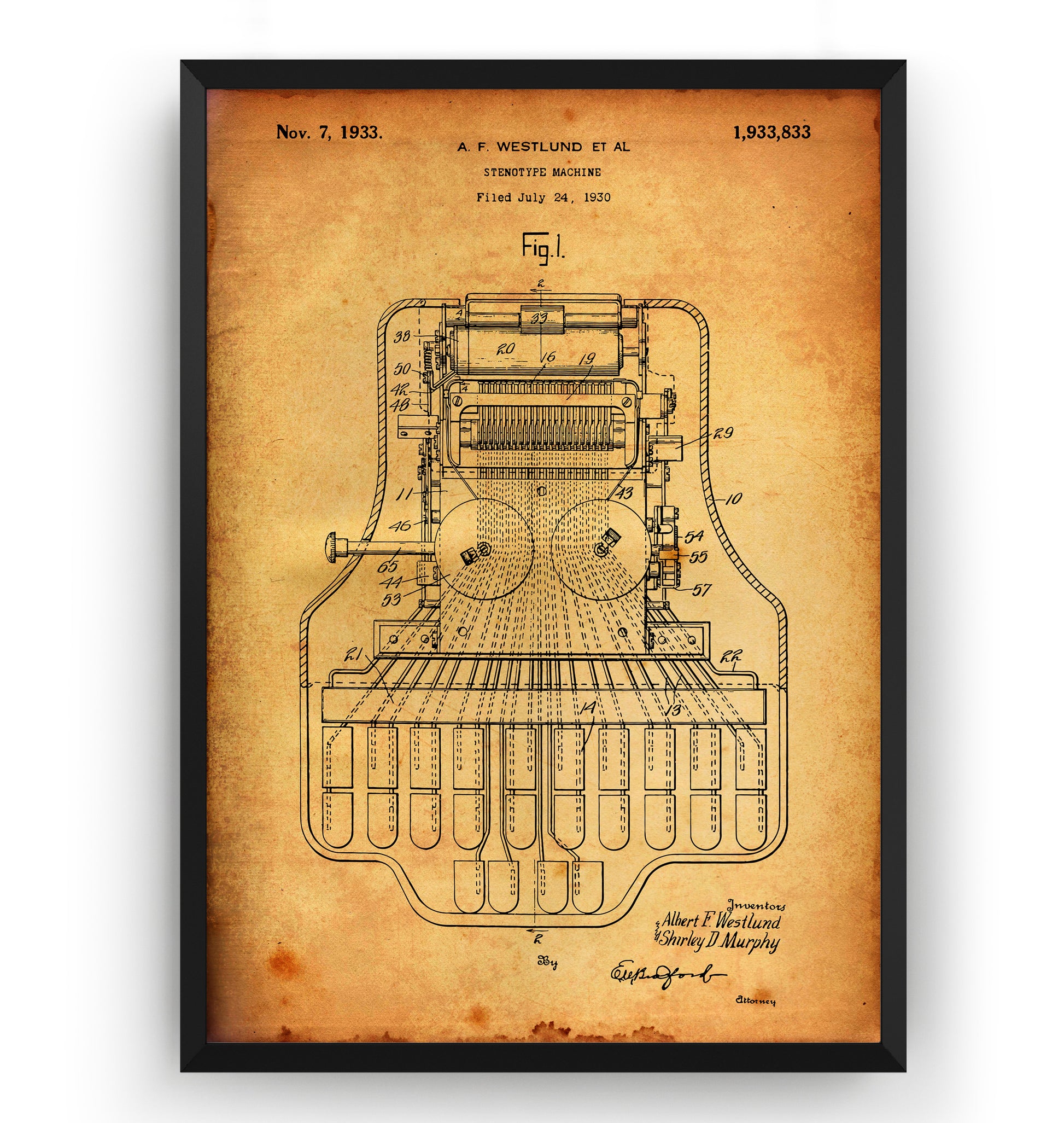 Stenotype Machine 1933 Patent Print - Magic Posters