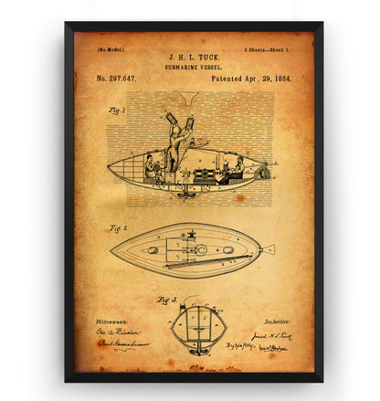 Submarine Vessel 1884 Patent Print - Magic Posters