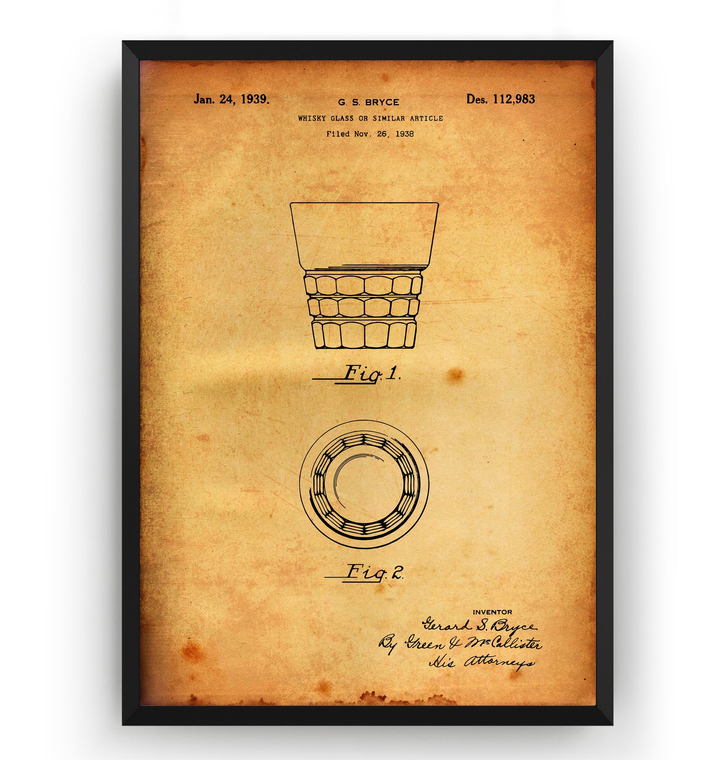Whiskey Glass 1939 Patent Print - Magic Posters