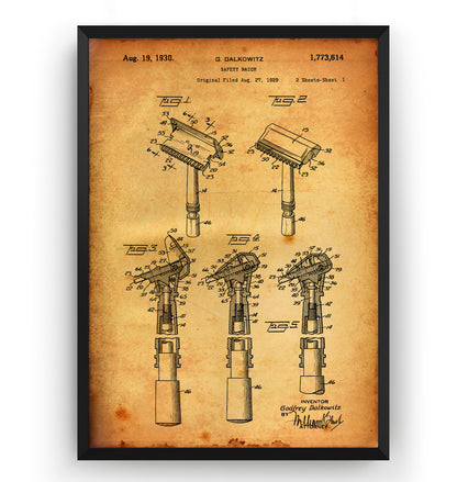 Safety Razor 1930 Patent Print - Magic Posters