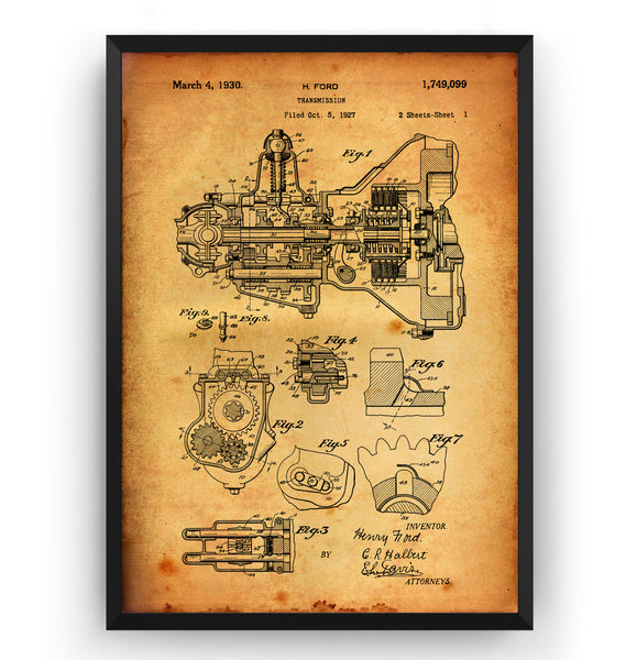 Henry Ford Transmission 1930 Patent Print - Magic Posters
