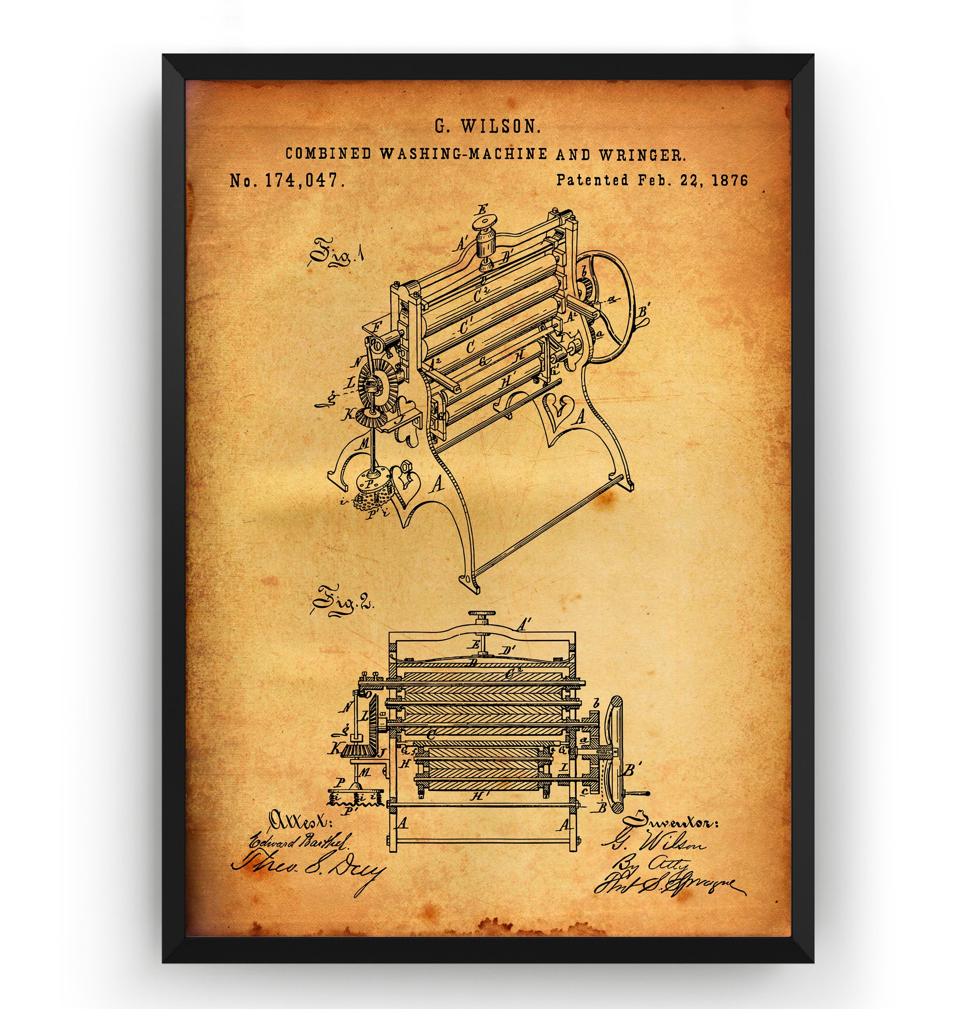 Combined Washing Machine And Wringer 1876 Patent Print - Magic Posters
