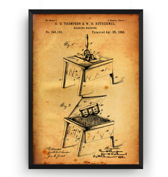 Washing Machine 1886 Patent Print - Magic Posters