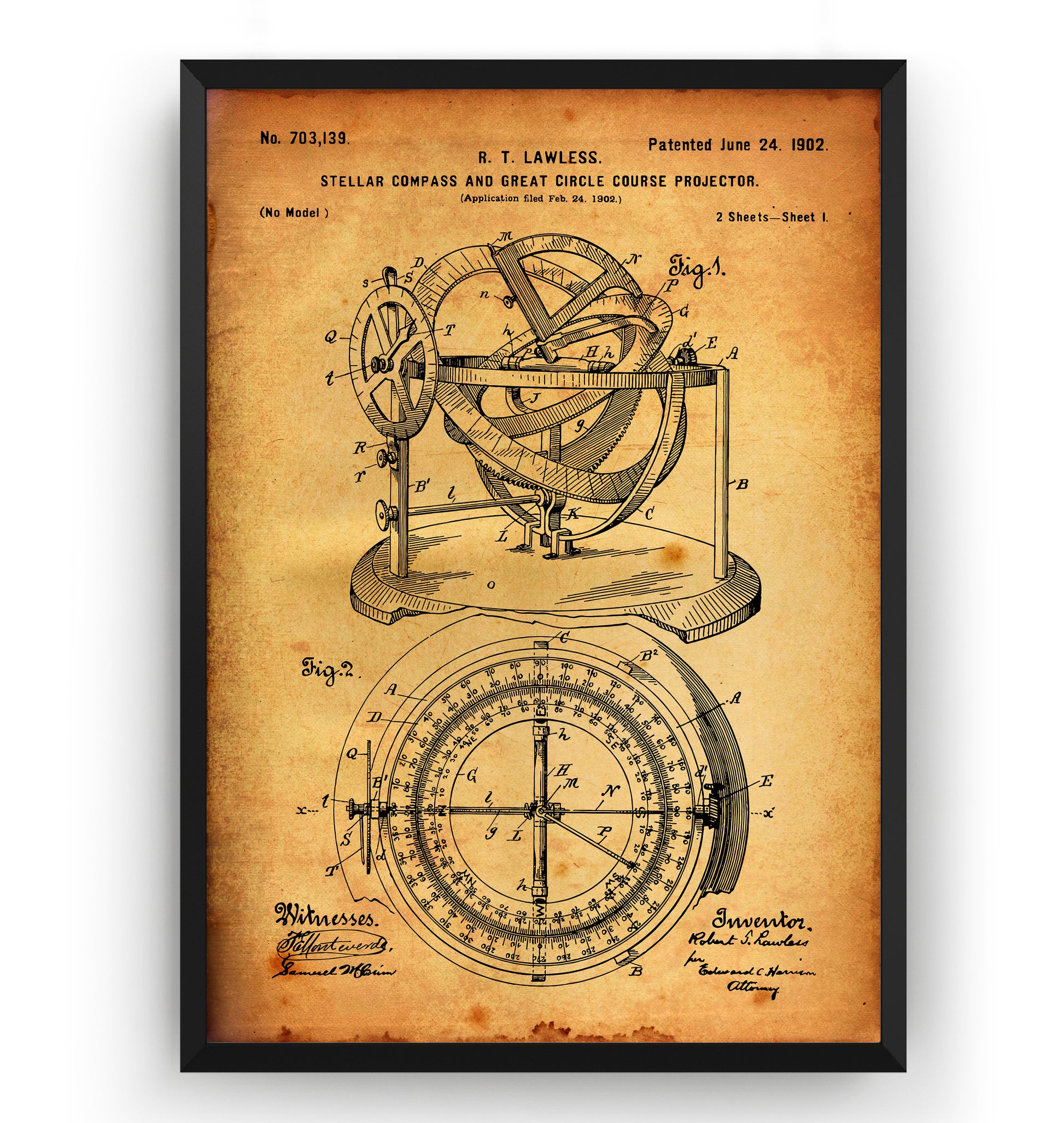 Stellar Compass 1902 Patent Print - Magic Posters