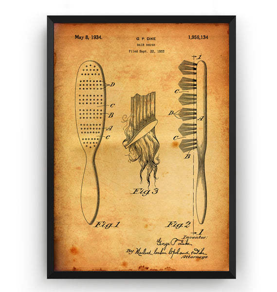 Hair Brush 1934 Patent Print - Magic Posters