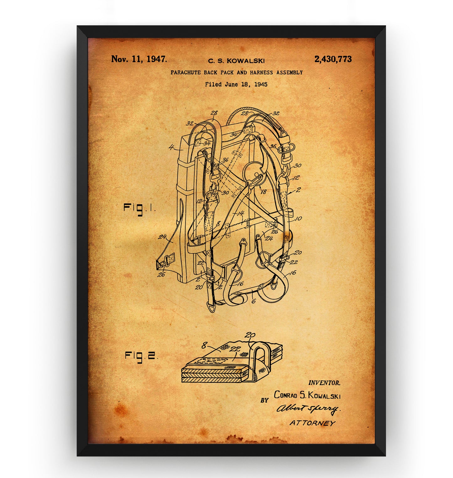 Parachute Backpack 1945 Patent Print - Magic Posters