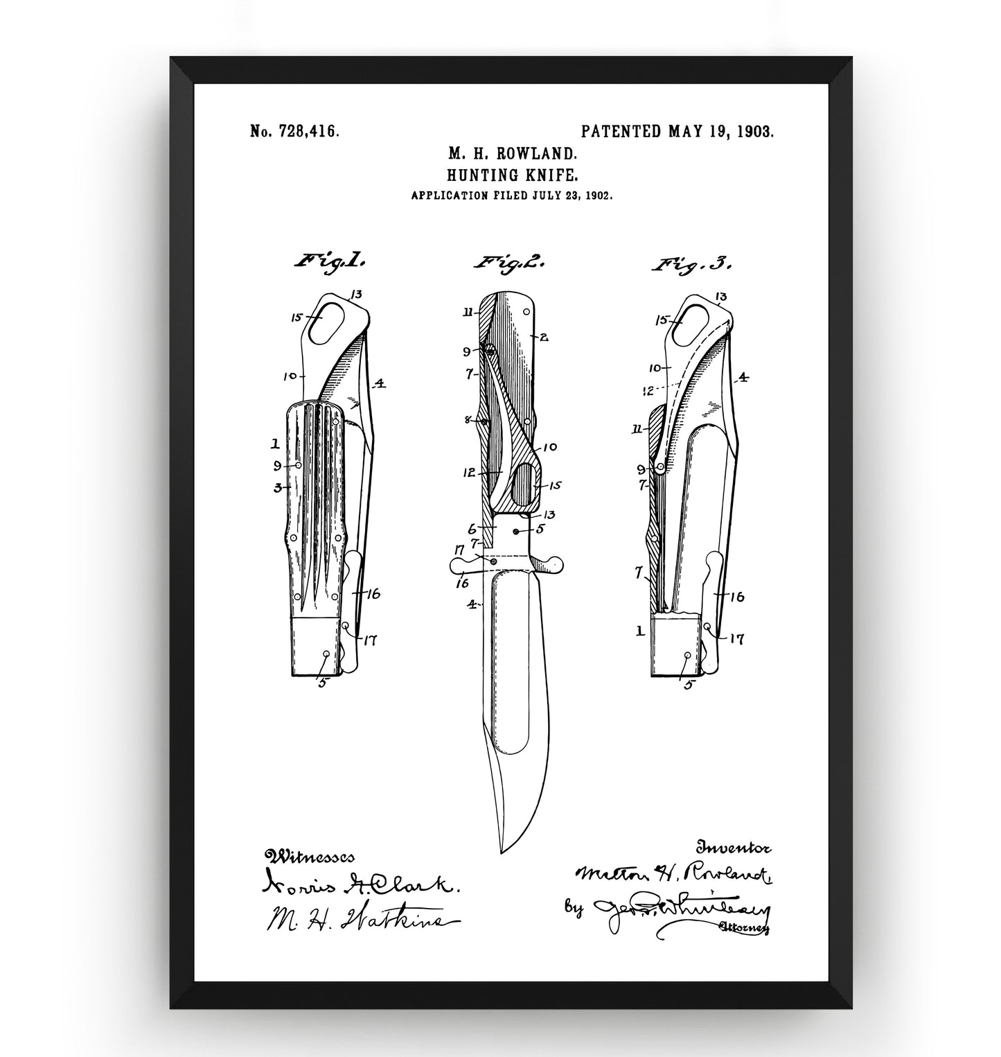 Hunting Knife 1903 Patent Print - Magic Posters