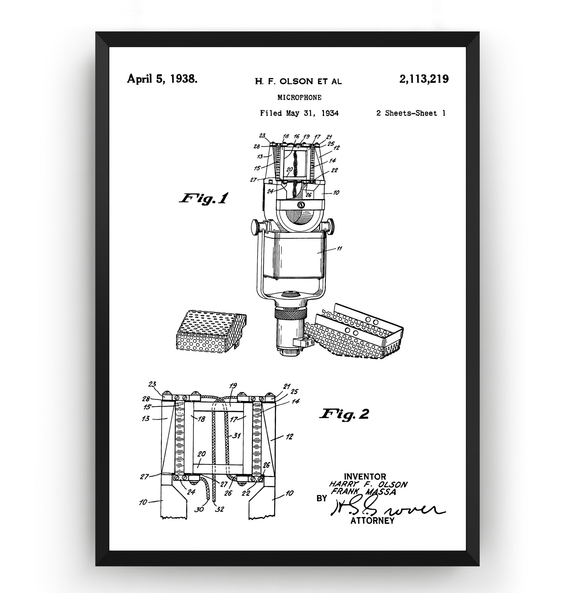 Microphone 1938 Patent Print - Magic Posters