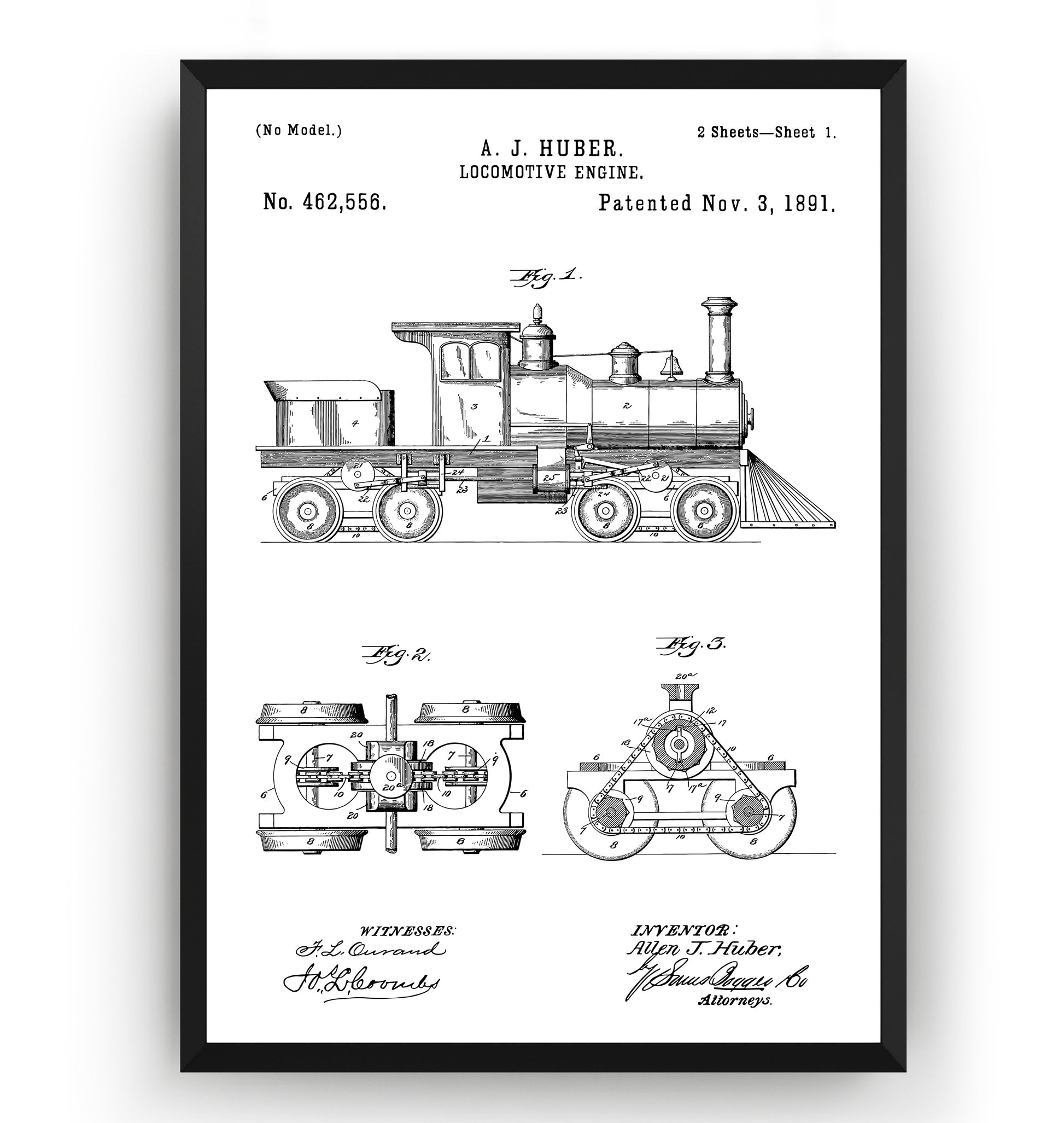 Steam Locomotive Train Engine 1891 Patent Print - Magic Posters
