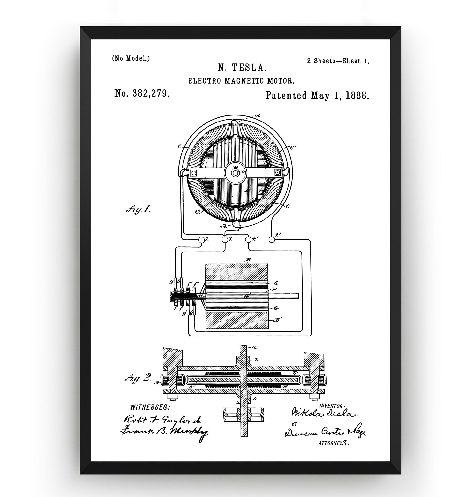 Tesla Electro Magnetic Motor 1888 Patent Print - Magic Posters