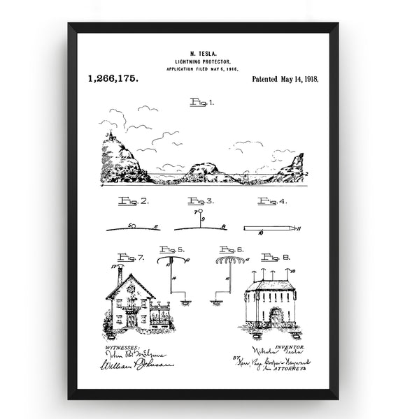 Tesla Lightning Rod 1918 Patent Print - Magic Posters