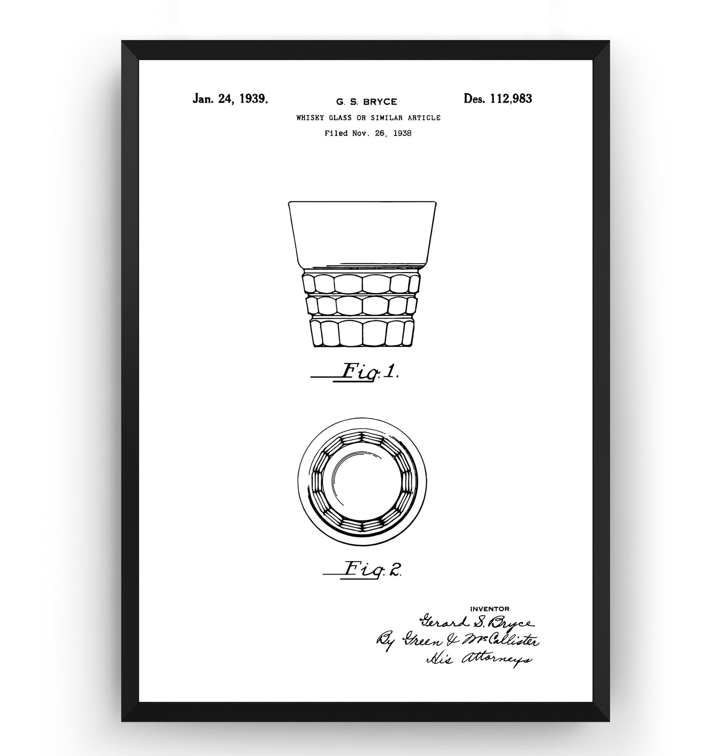 Whiskey Glass 1939 Patent Print - Magic Posters