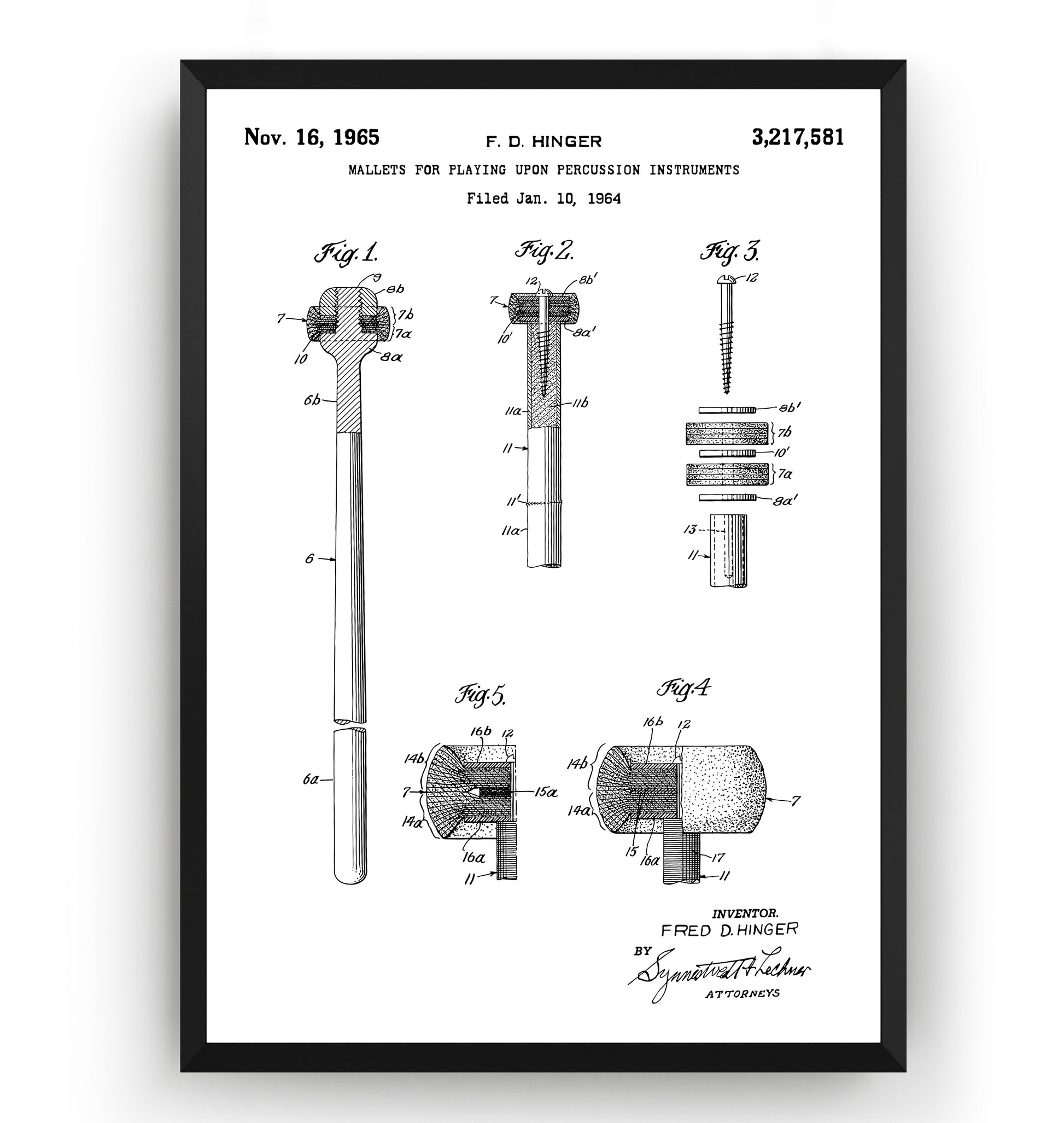 Kettledrum Beater Mallets 1965 Patent Print - Magic Posters