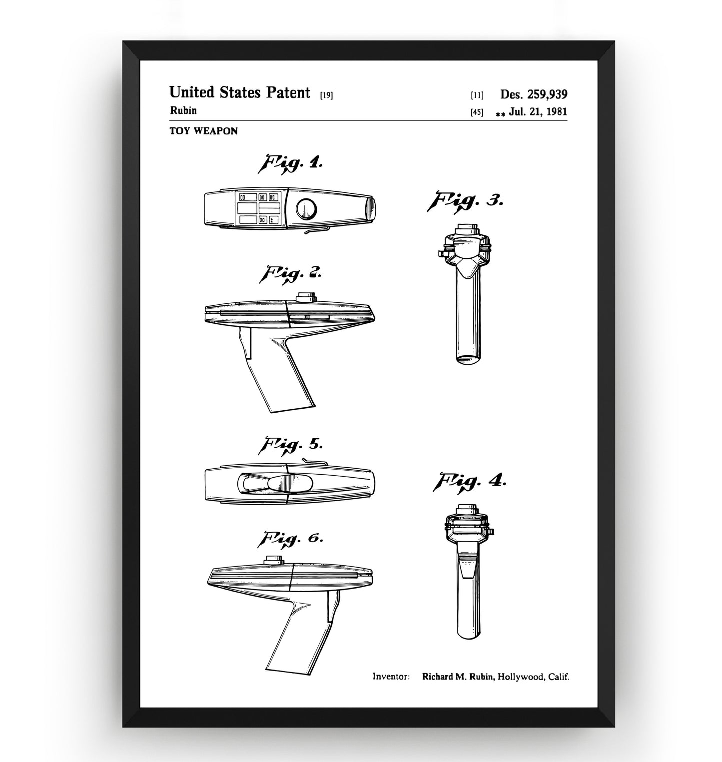 Star Trek Phaser 1981 Patent Print - Magic Posters