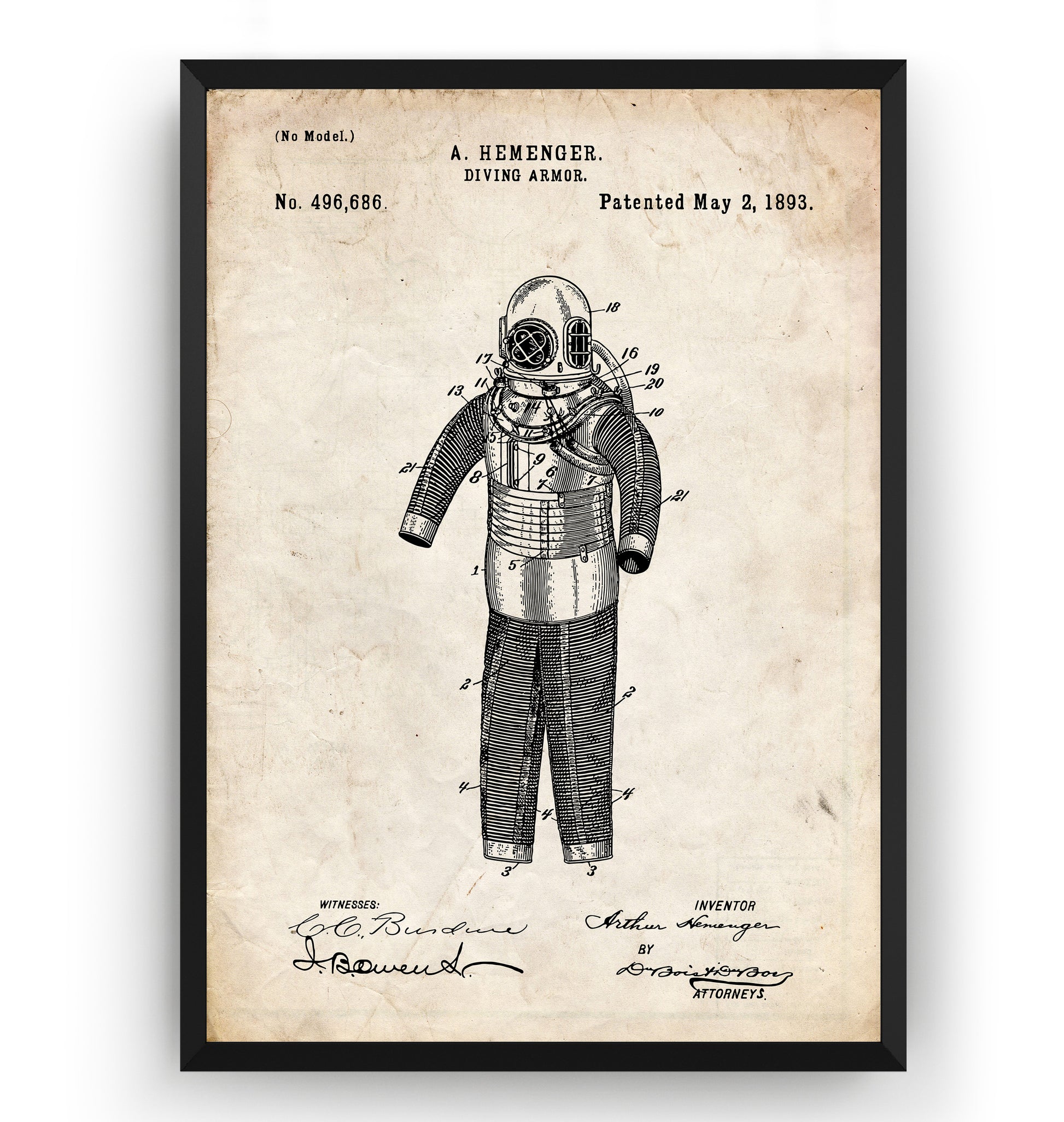 Diving Armour 1893 Patent Print - Magic Posters