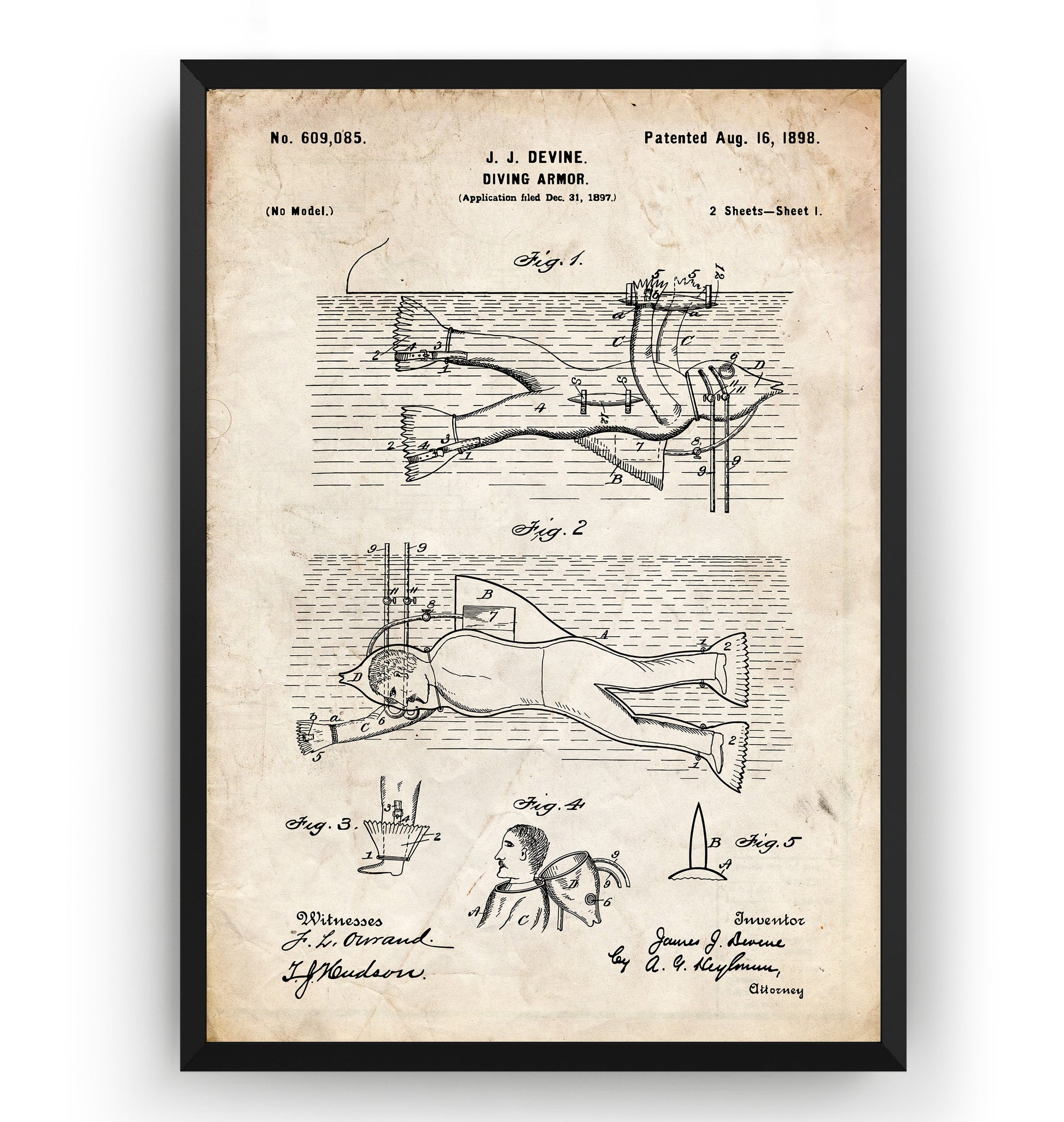 Diving Armor 1898 Patent Print - Magic Posters