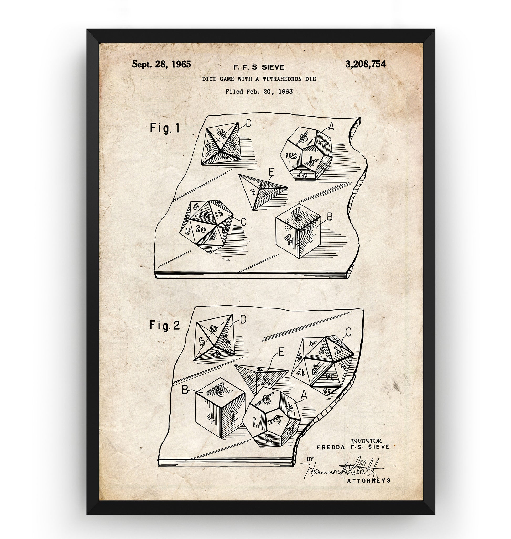 Dice Game With A Tetrahedron Dice 1963 Patent Print - Magic Posters
