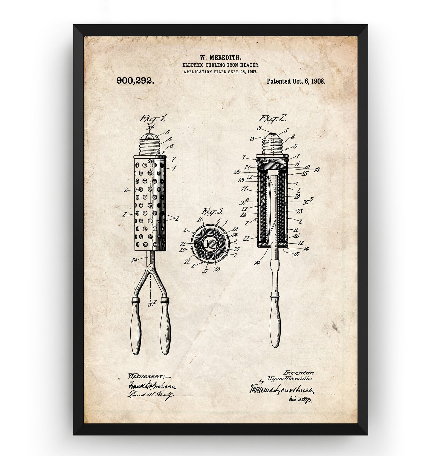 Electric Curling Iron Heater 1907 Patent Print - Magic Posters