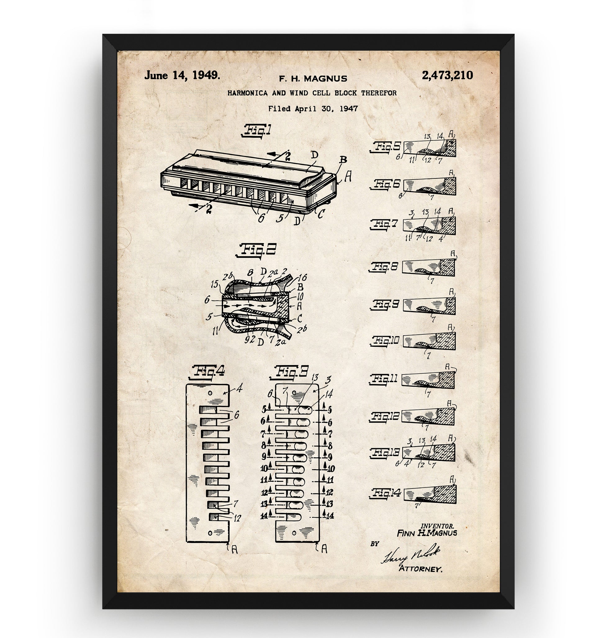 Harmonica 1949 Patent Print - Magic Posters