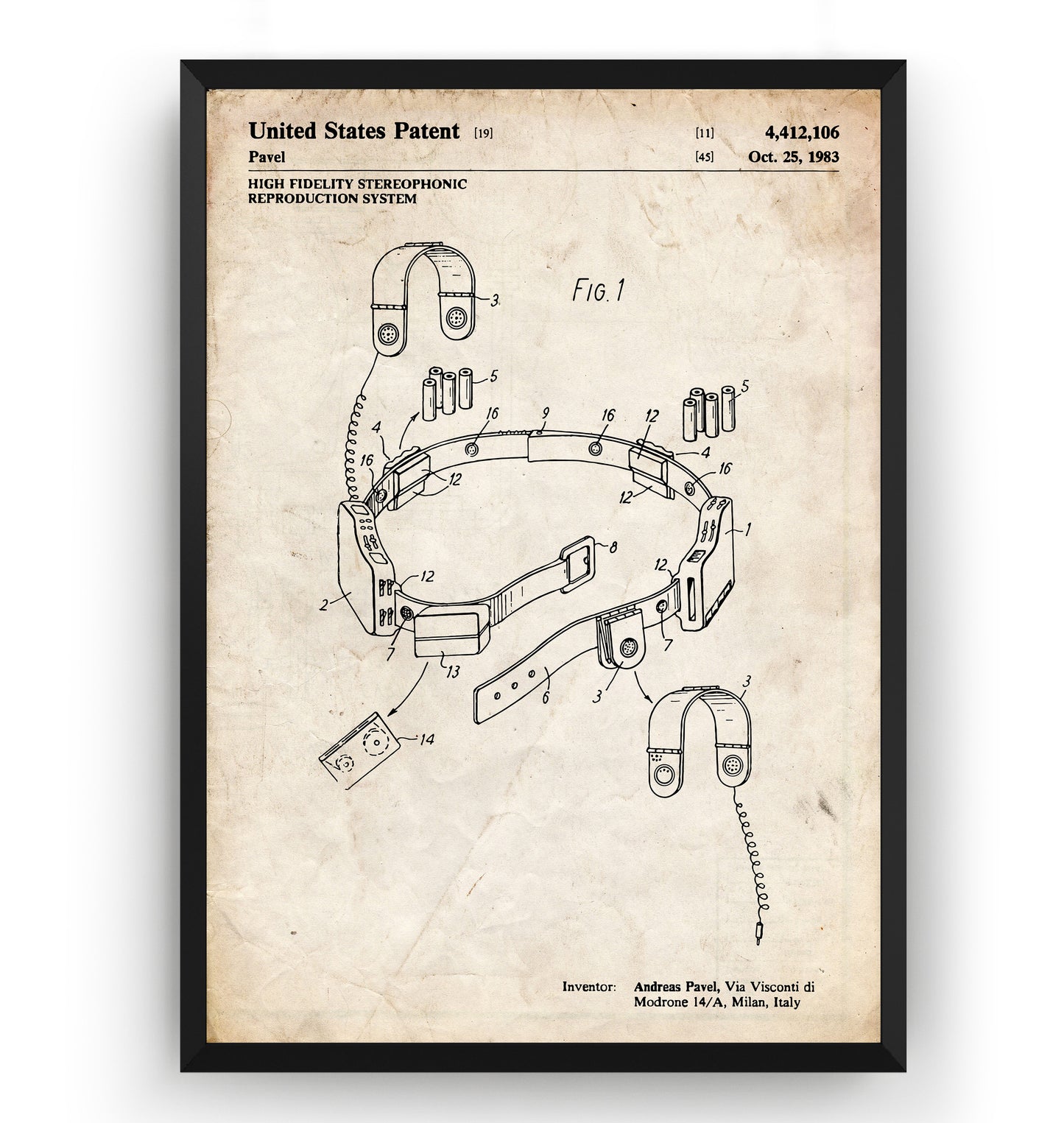 Pavel Stereobelt 1983 Patent Print - Magic Posters