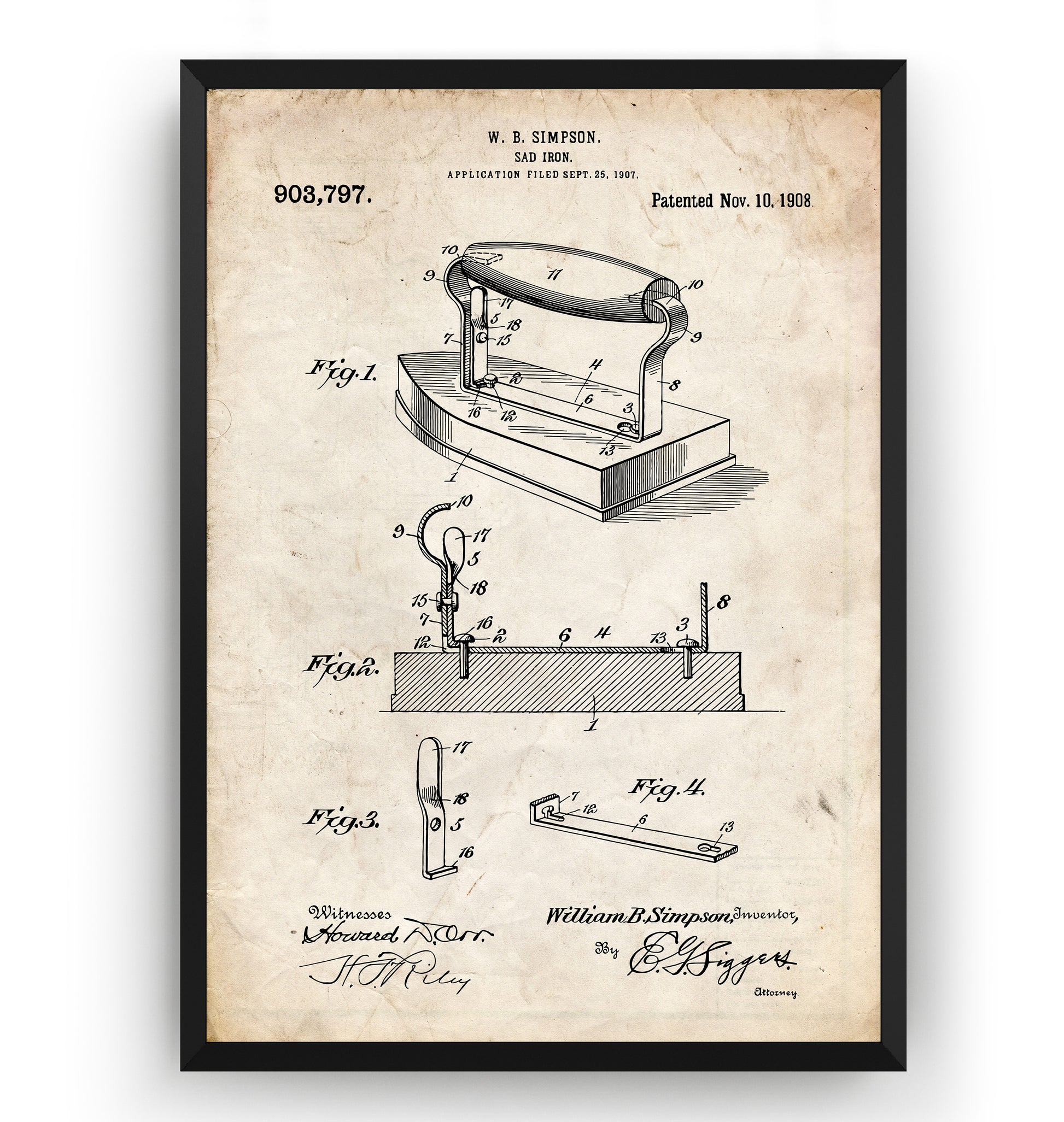 Sad Iron 1907 Patent Print - Magic Posters