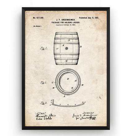 Whiskey Barrel 1901 Patent Print - Magic Posters