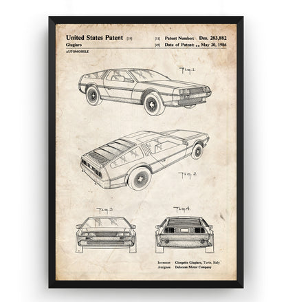 DeLorean Back To The Future Car 1986 Patent Print - Magic Posters