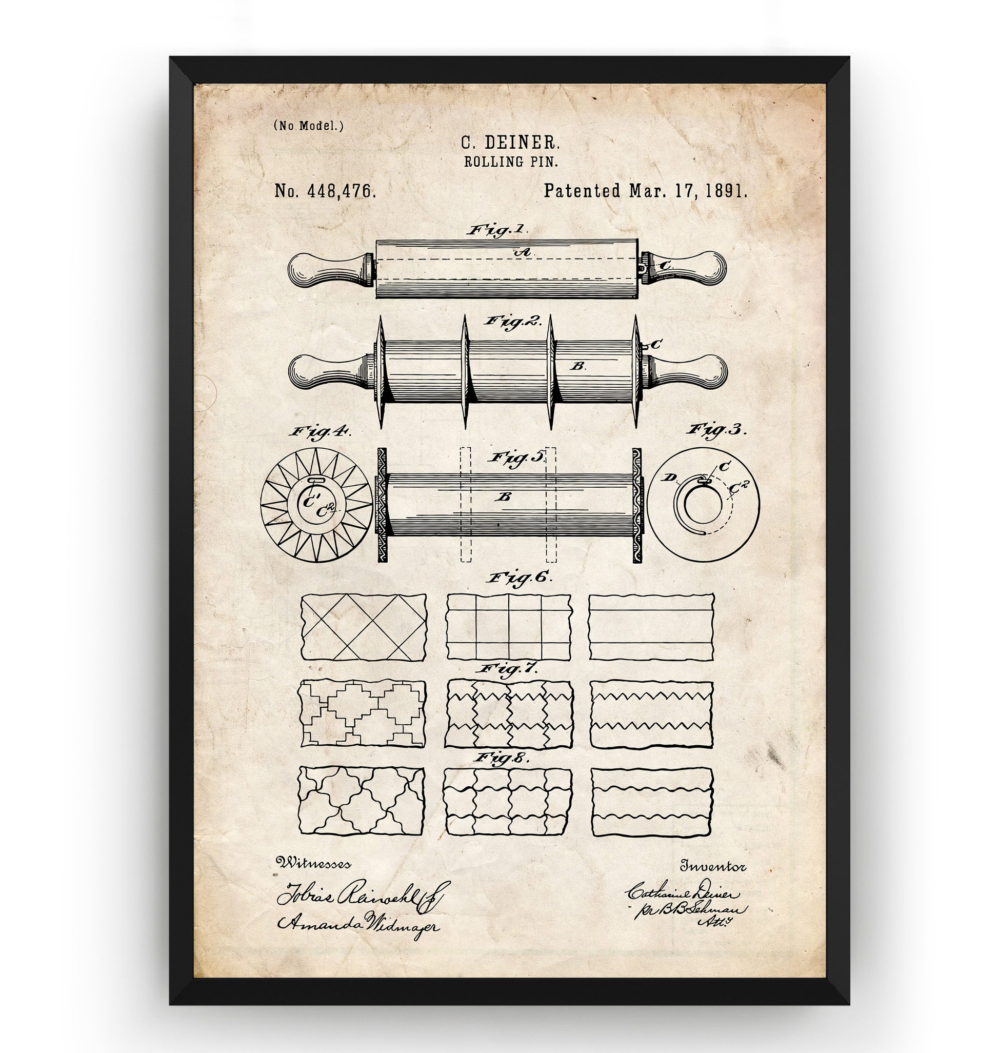 Rolling Pin 1891 Patent Print - Magic Posters