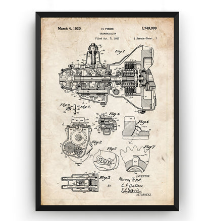 Henry Ford Transmission 1930 Patent Print - Magic Posters